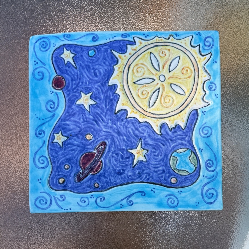 CJ Niehaus Art Colorful Celestial Ceramic Tile Plate